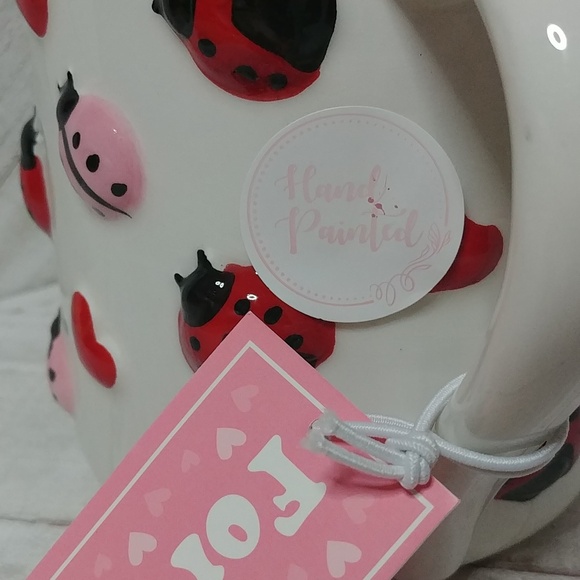 NWT Love Bug Lady Bug and Hearts Valentine's Day Mug Hand Painted - Picture 4 of 4